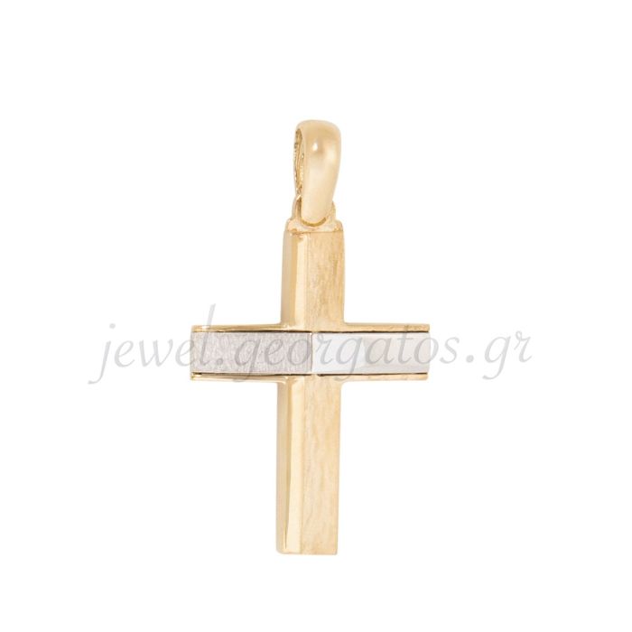 Men's double-sided two-tone gold cross 14CT ITD0417