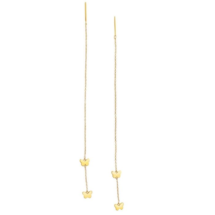 Women's yellow gold pendant earrings with butterfly pattern 9CT HSD0043