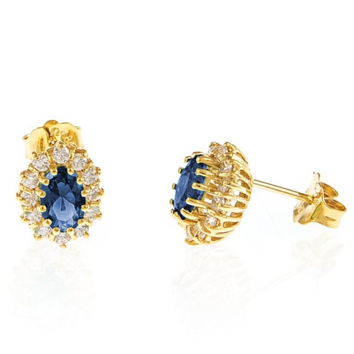Yellow gold rosette earrings with zirkon in sapphire color 9CT HSY0017