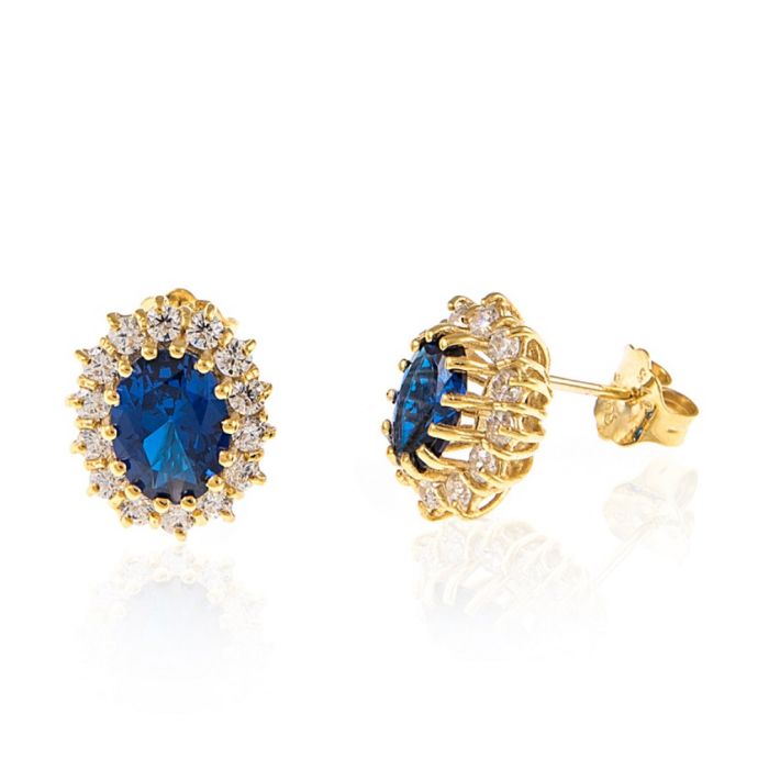 Yellow gold rosette earrings with zirkon in sapphire color 9CT HSM0018