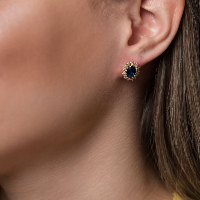 Yellow gold rosette earrings with zirkon in sapphire color 9CT HSM0018