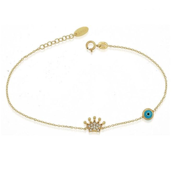 Yellow gold women's bracelet with crown and a small eye 9CT HVB0076