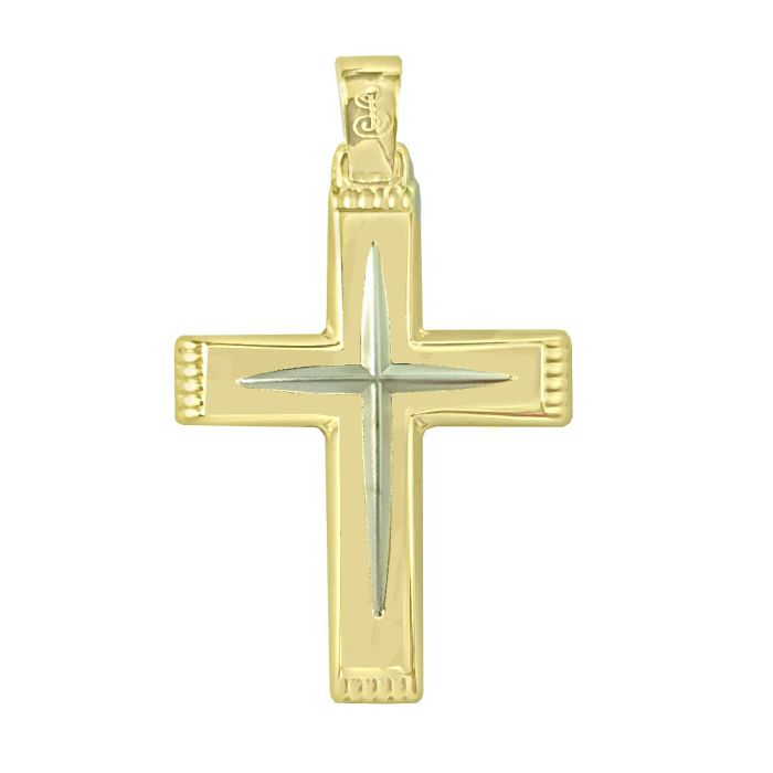 Men's two tone in yellow and white gold cross without chain 14CT ITY0036