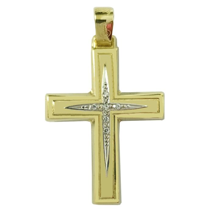 Women's yellow and white gold cross with zirkon 14CT without chain ITY0008