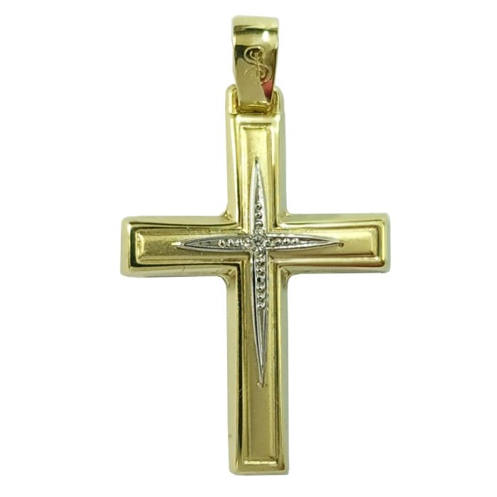 Women's yellow and white gold cross with zirkon 14CT without chain ITY0038