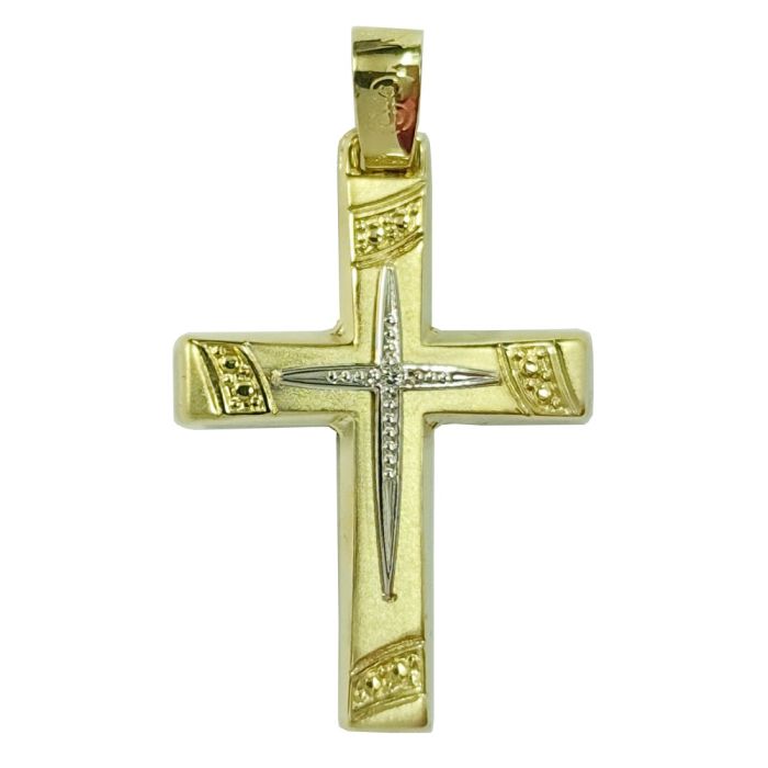 Women's yellow and white gold cross with zirkon 14CT without chain ITY0039