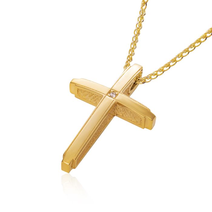Women's yellow gold cross with zirkon and chain 14CT ITY0042