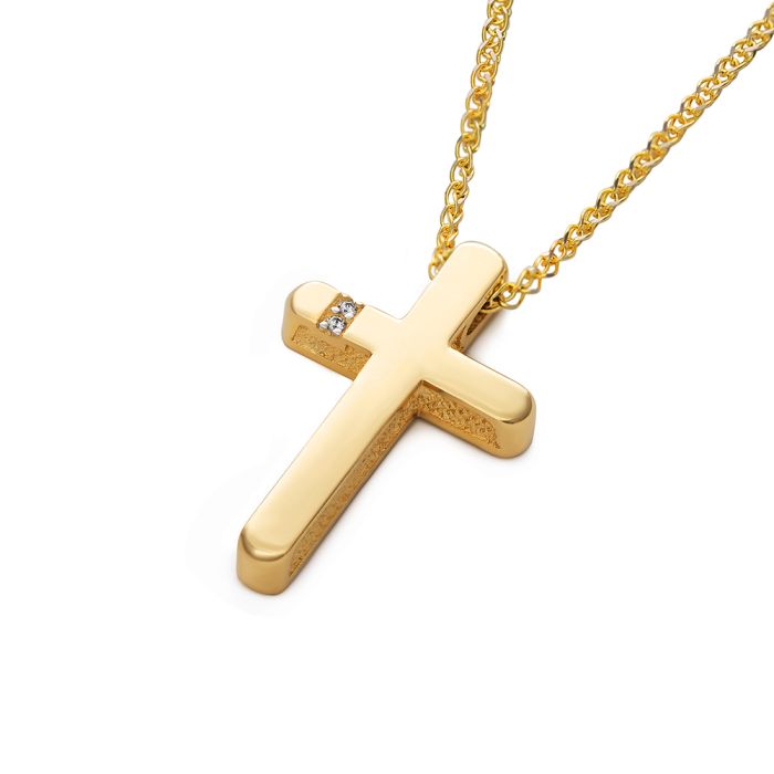 Women's yellow gold cross with zirkon and chain 14CT ITY0049