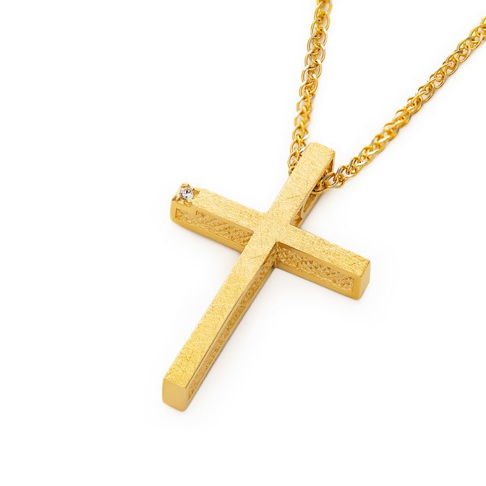 Women's yellow gold cross with zirkon and chain 14CT ITY0050