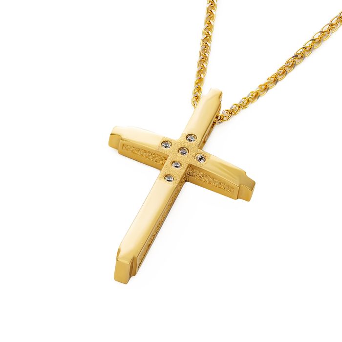 Women's yellow gold cross with zirkon and chain 14CT ITY0052