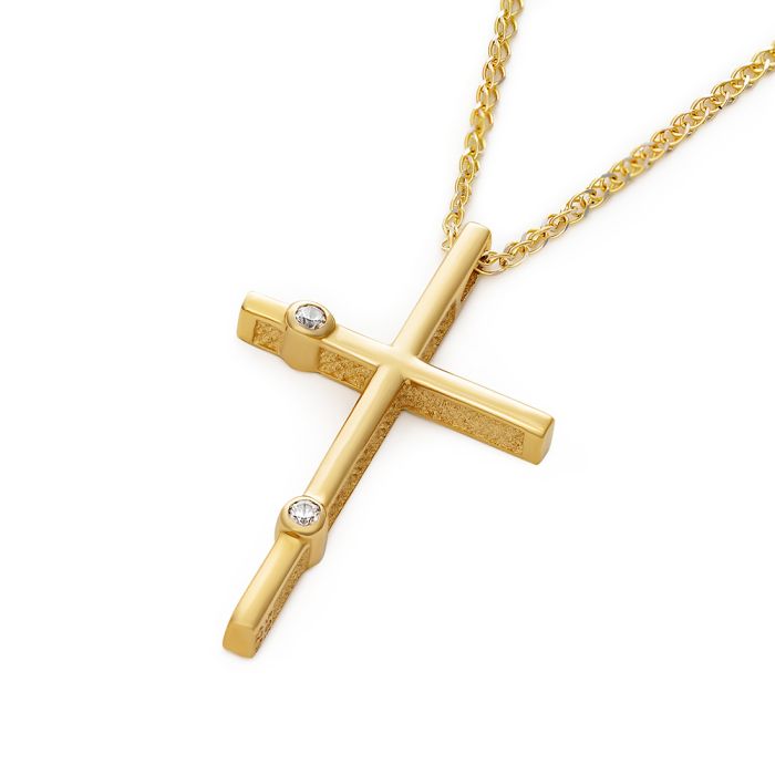 Women's yellow gold cross with zirkon and chain 14CT ITY0053