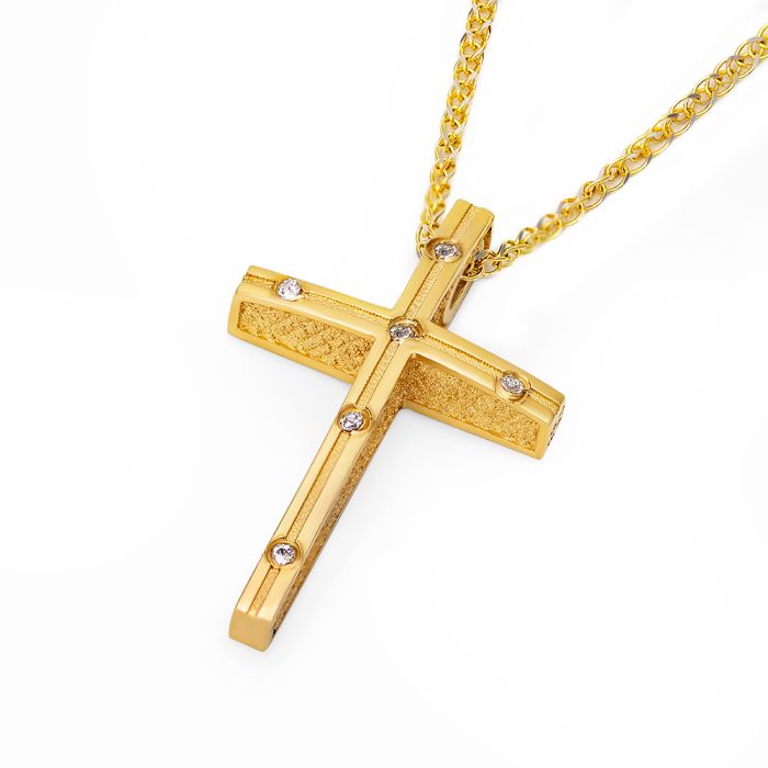 Women's yellow gold cross with zirkon and chain 14CT ITY0054