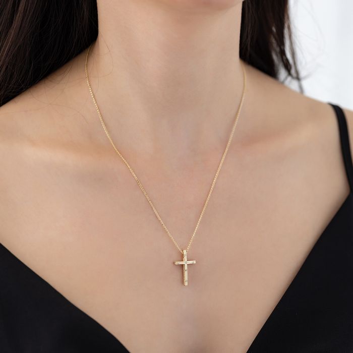Women's yellow gold cross with zirkon and chain 14CT ITY0054