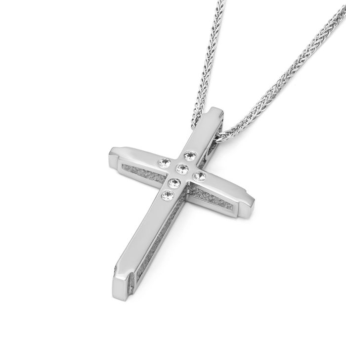 Women's white gold cross with zirkon and chain 14CT ITY0055