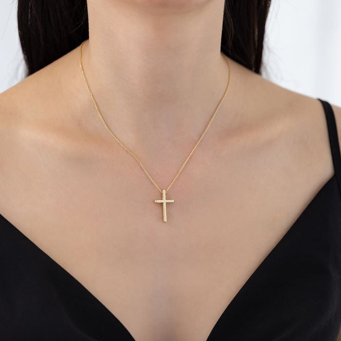 Women's yellow gold cross with zirkon and chain 14CT ITY0050