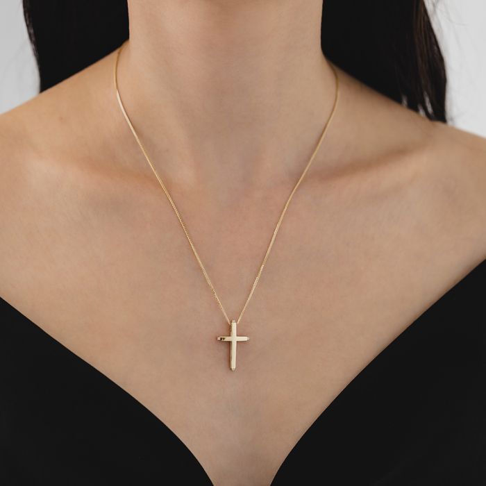 Women's yellow gold cross with zirkon and chain 14CT ITY0047