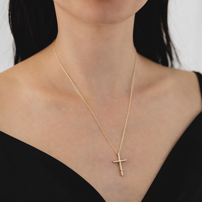 Women's yellow gold cross with zirkon and chain 14CT ITY0053