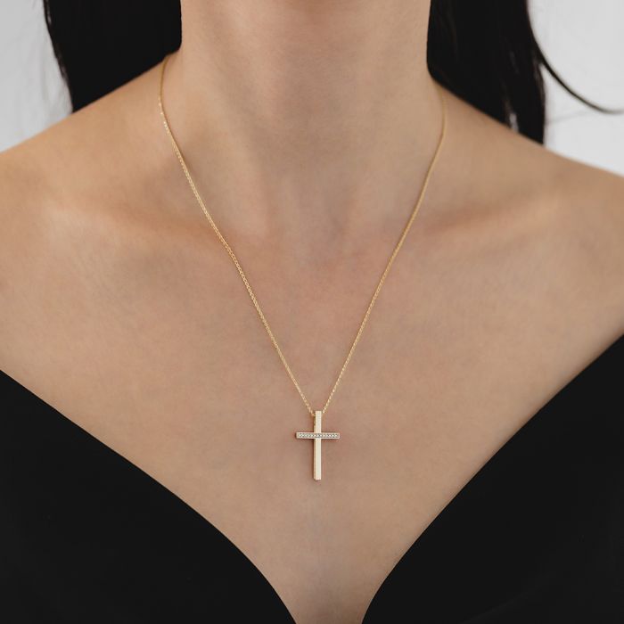 Women's yellow gold cross with zirkon and chain 14CT ITY0045