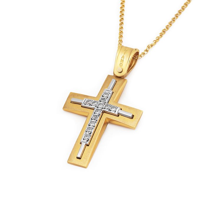 Women's yellow gold cross with zirkon without nchain 14CT JTM0035