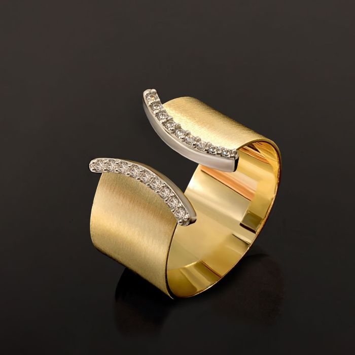 Women's yellow and white gold ring 9CT with zirkon HDU0017