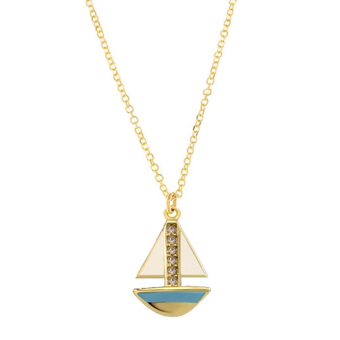 Women's Yellow Gold necklace with a small ship and zirkon 9CT HRU0007