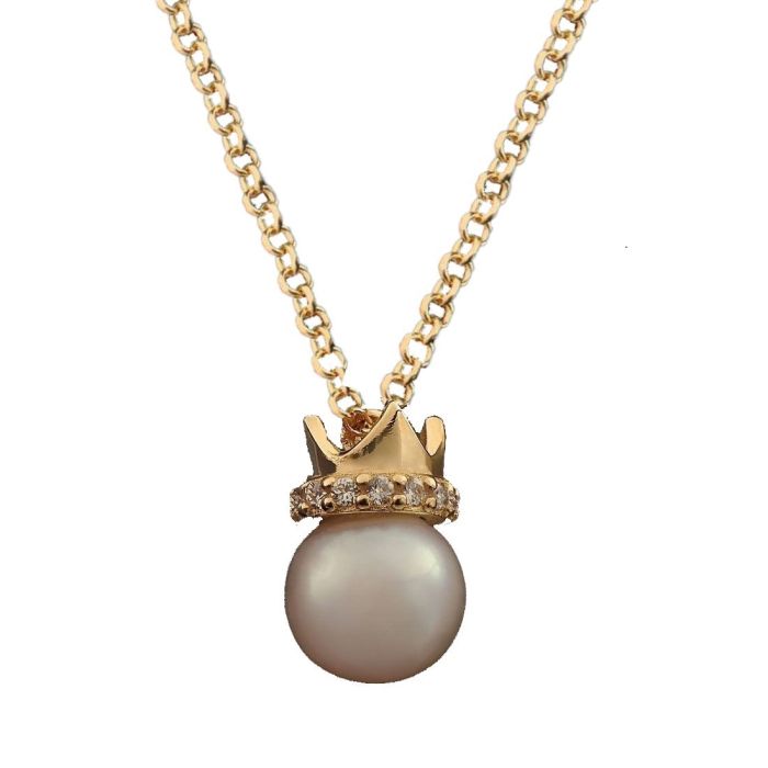 Women's Yellow Gold necklace with pearl and zirkon 9CT HRU0015