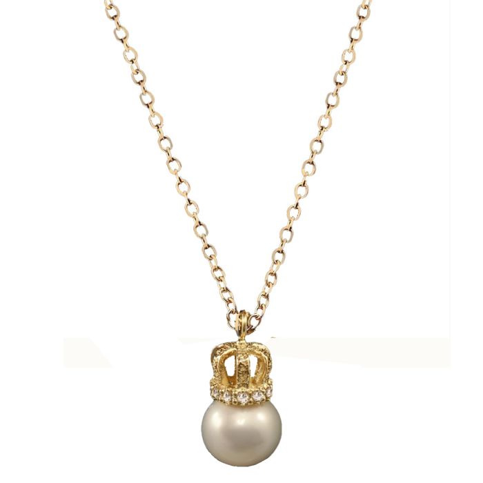 Women's Yellow Gold necklace with pearl and zirkon 9CT HRY0026 