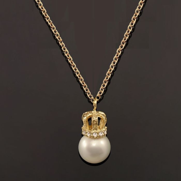 Women's Yellow Gold necklace with pearl and zirkon 9CT HRY0026 