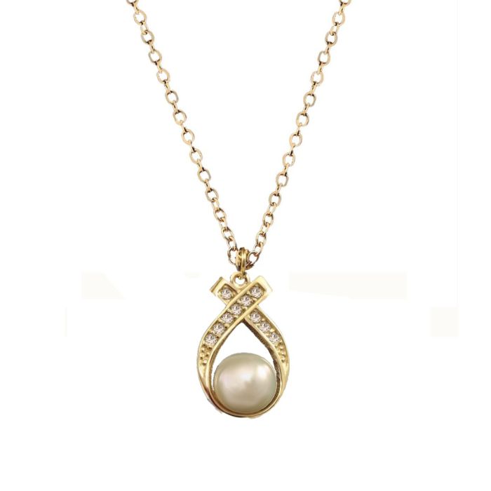 Women's Yellow Gold necklace with pearl and zirkon 9CT HRY0030