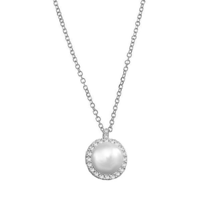 Women's White Gold necklace with pearl and zirkon 9CT HRY0036
