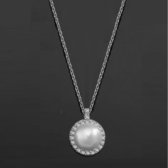 Women's White Gold necklace with pearl and zirkon 9CT HRY0036