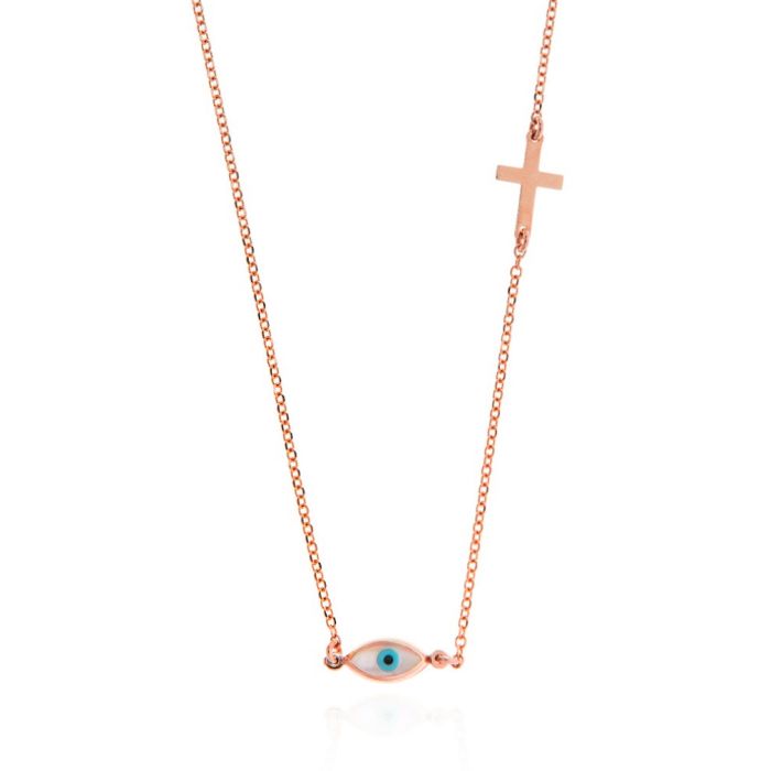 Women gold necklace eye and cross 14CT IRY0004