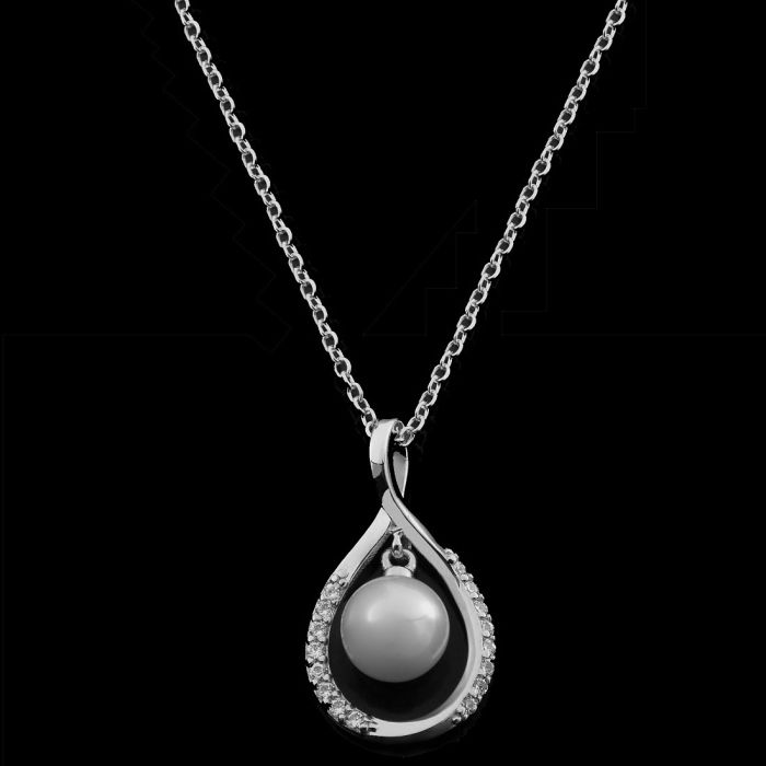 Women's White Gold necklace with pearl and zirkon 9CT HRY0040