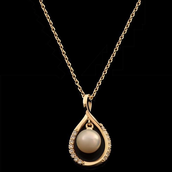 Women's Yellow Gold necklace with pearl and zirkon 9CT HRY0041