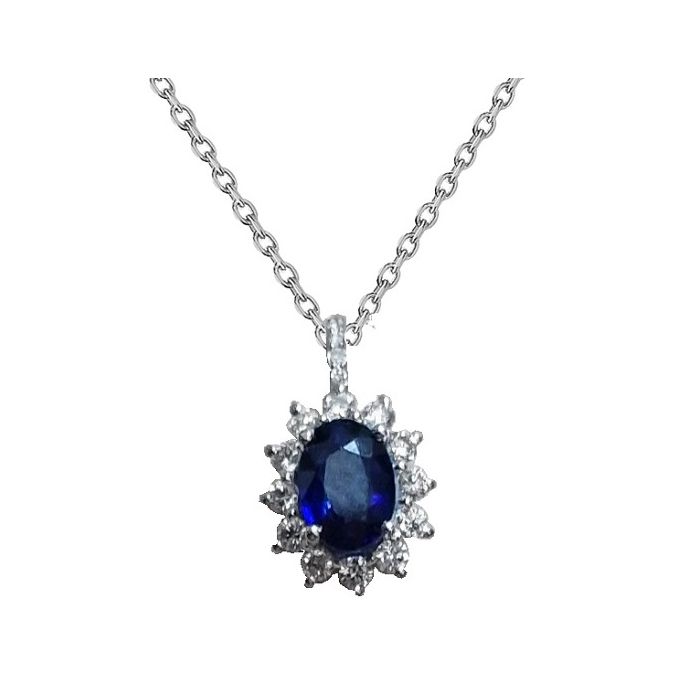 Women's necklace in White gold rossete with diamonds and sapphire 18ct SOY0004