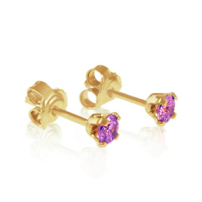 Yellow gold stud earrings with zircon 14CT ISY0038