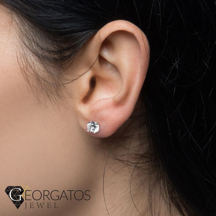 White gold stud earrings with zircon 14CT ISY0039