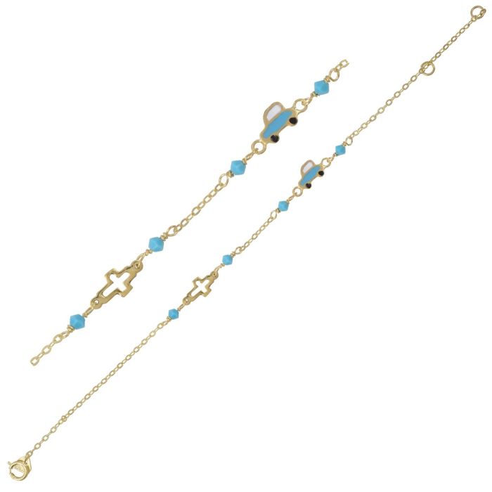 Kid's bracelet in yellow gold with a car and a cross 9CT HYY0022