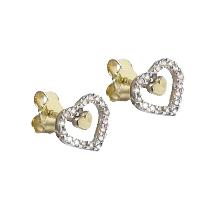 Earrings in yellow gold hearts with zirkon 14CT ISY0047