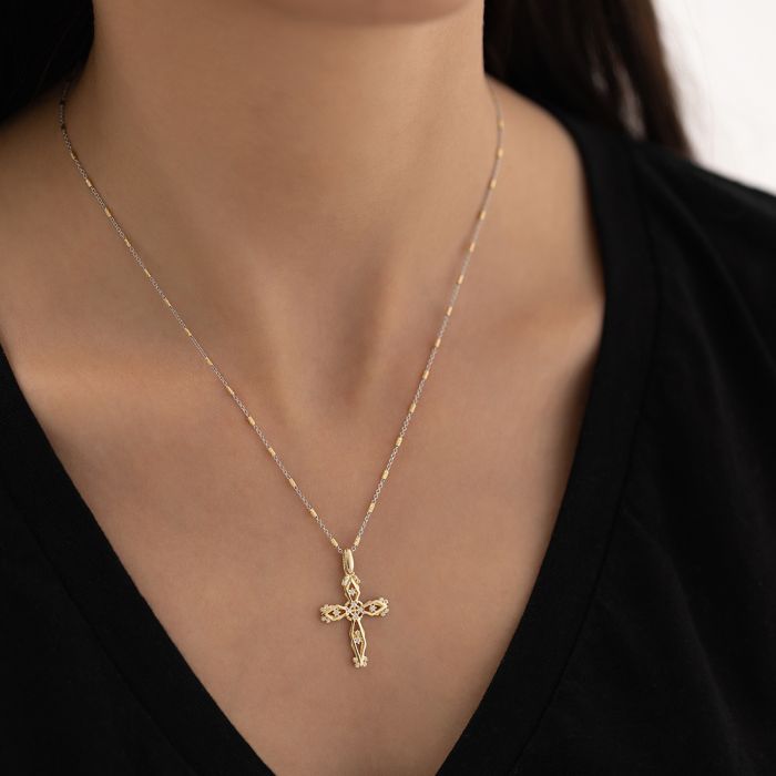 Women's gold cross 14CT without chain with zirkon stones ITY0102