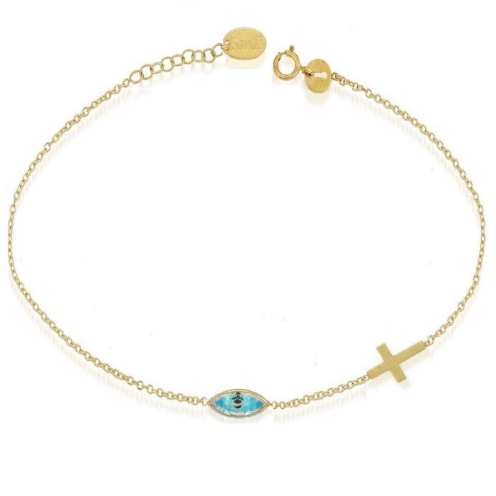 Yellow gold women's bracelet with eye and cross 9CT HVY0031