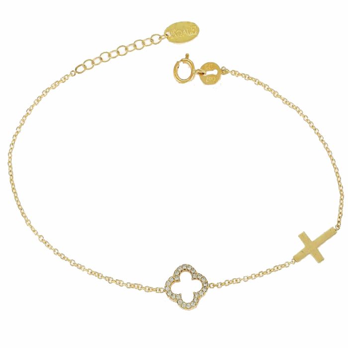Yellow gold women's bracelet 9CT with Van Cleef and cross HVY0032