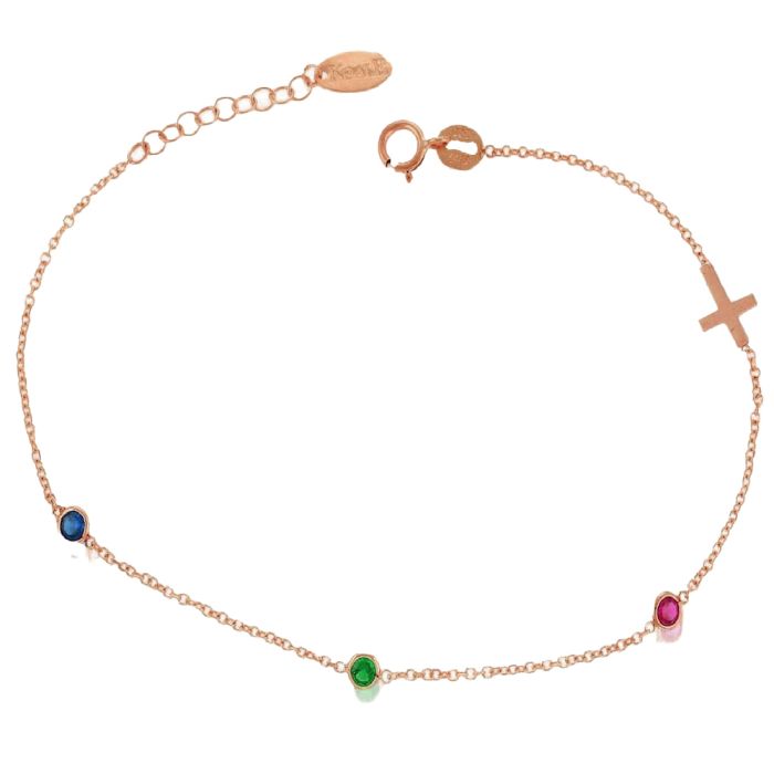 Yellow , Pink gold women's bracelet 14ct with zirkon stones and cross IVY0017