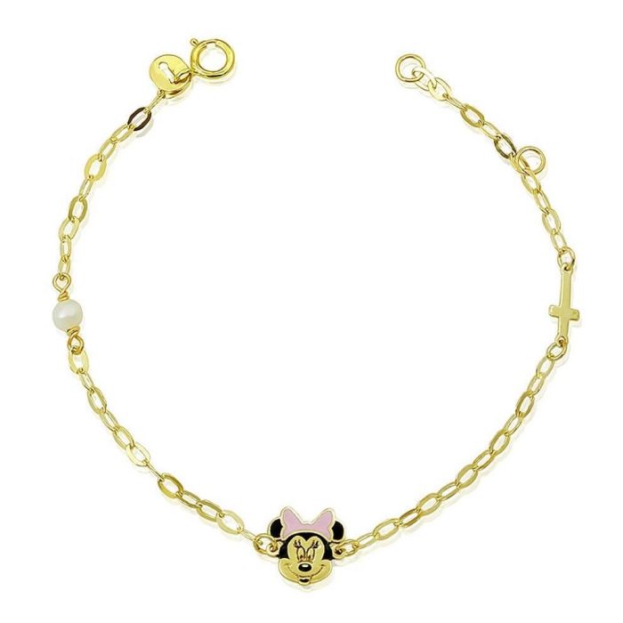 Kid's bracelet in yellow gold with the Minnie and pearls HYY0027