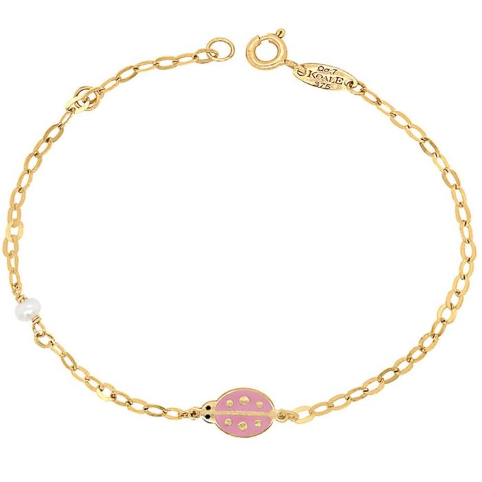 Kid's bracelet in yellow gold with love bug and pearl HYY0029