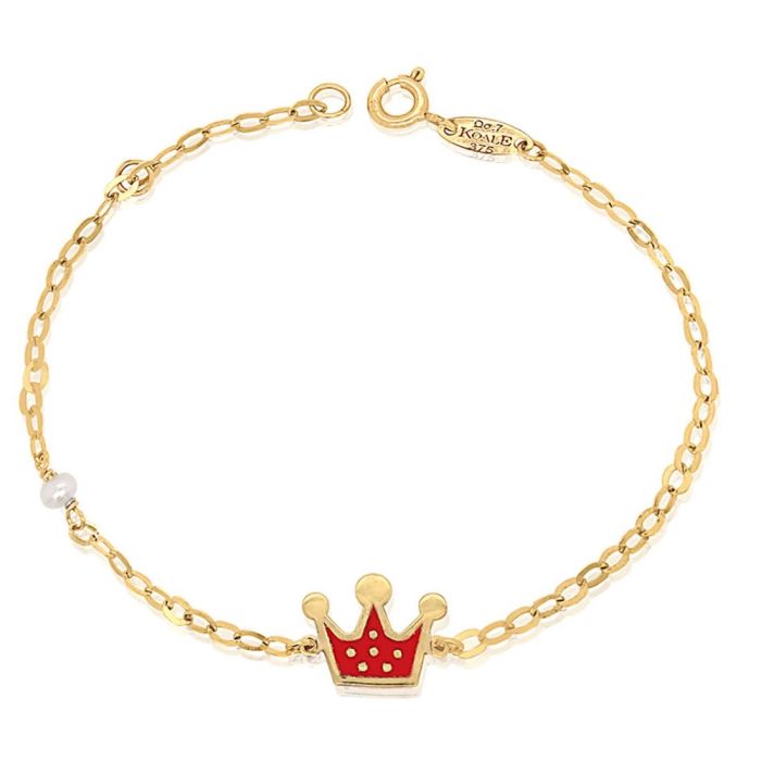 Kid's bracelet in yellow gold with corona and pearl HYY0030