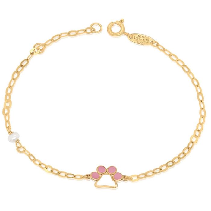 Kid's bracelet in yellow gold with little paw and pearl HYY0031
