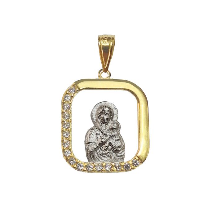 Yellow and white gols charm in the form of the Holy Mary 9CT HJY0027
