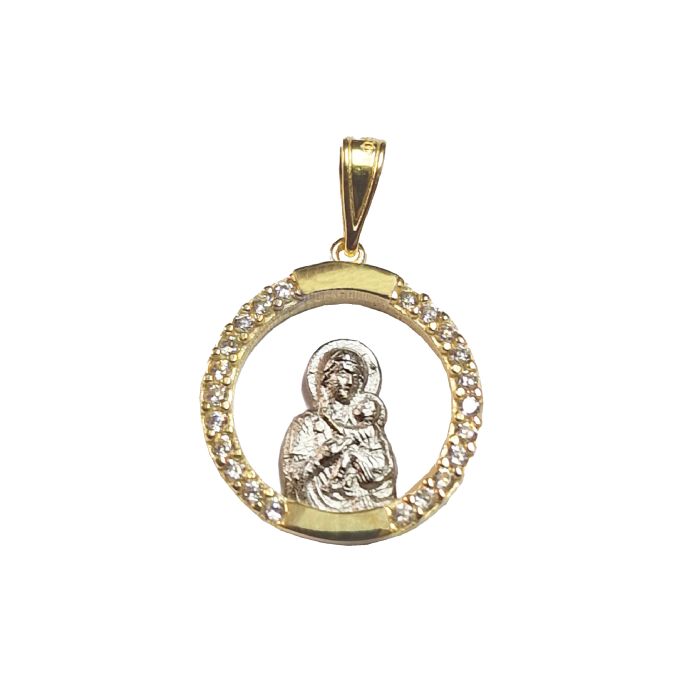 Yellow and white gols charm in the form of the Holy Mary 9CT HJY0028