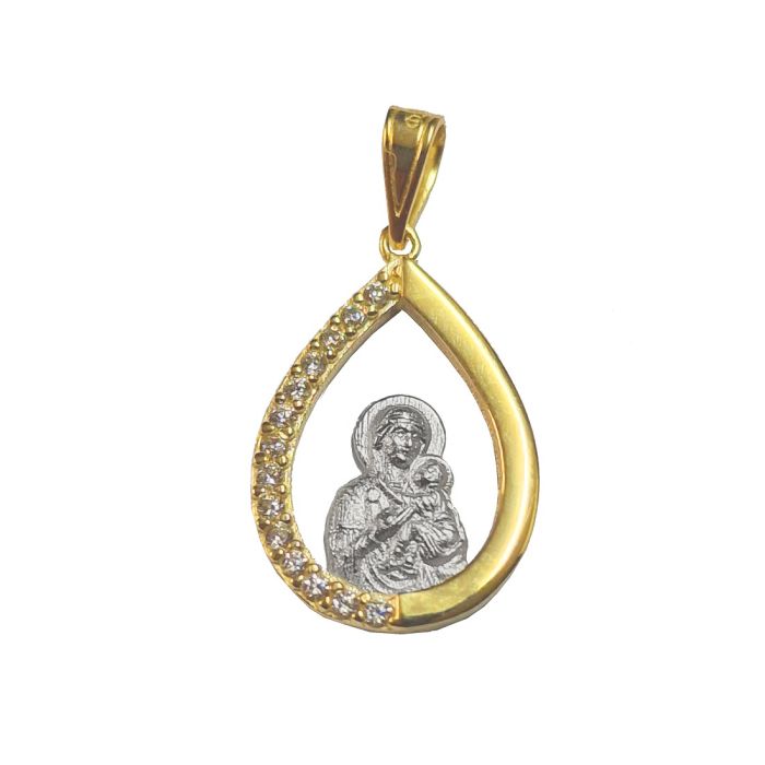 Yellow and white gols charm in the form of the Holy Mary 9CT HJY0029